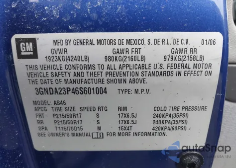 2006 Chevrolet Hhr Lt from USA, damaged, VIN 3GNDA23P46S601004